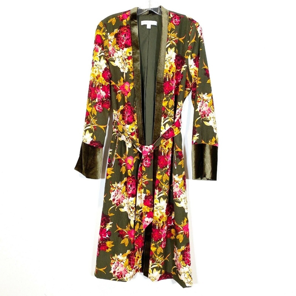 NY & Co Floral Kimono Duster Velvet Woodland Robe